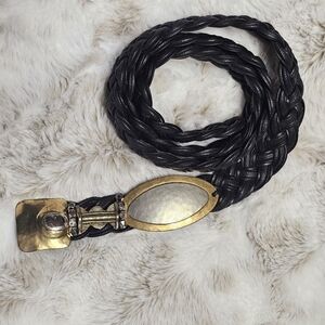 Baer SF Belt Mixed Media Metal 38” Black Woven Braided Leather Vtg Contemporary